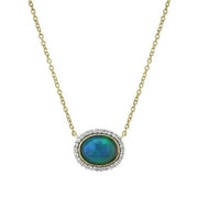 SLOANE STEET 18K Yellow Gold Bezel Set Ethiopian Opal Pendant Necklace With Diamond Halo